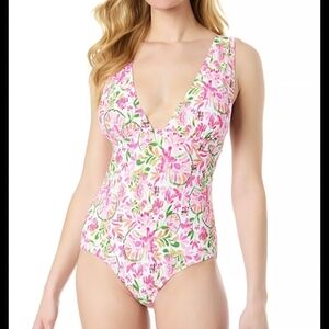 CeCe Pink & Green Floral One-Piece